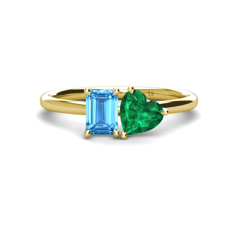Esther Emerald Shape Blue Topaz & Heart Shape Lab Created Emerald 2 Stone Duo Ring 