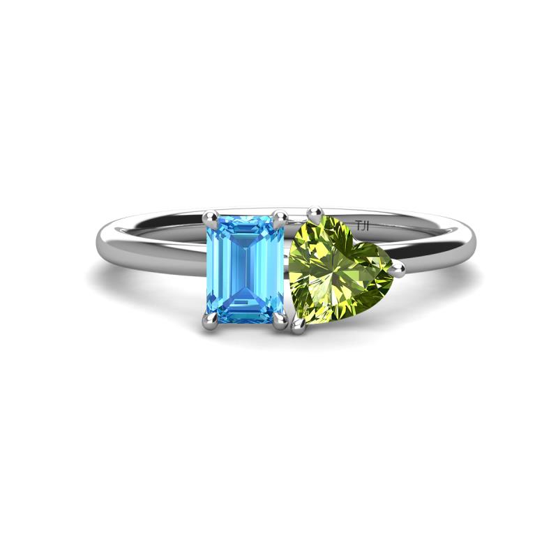 Esther Emerald Shape Blue Topaz & Heart Shape Peridot 2 Stone Duo Ring 