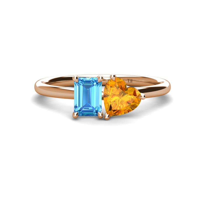 Esther Emerald Shape Blue Topaz & Heart Shape Citrine 2 Stone Duo Ring 