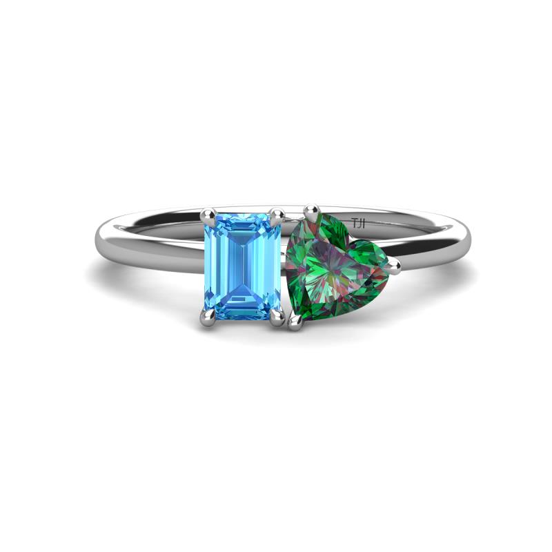 Esther Emerald Shape Blue Topaz & Heart Shape Lab Created Alexandrite 2 Stone Duo Ring 