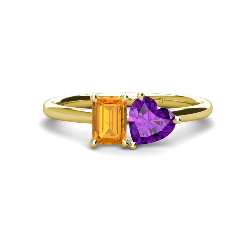 Esther Emerald Shape Citrine & Heart Shape Amethyst 2 Stone Duo Ring 