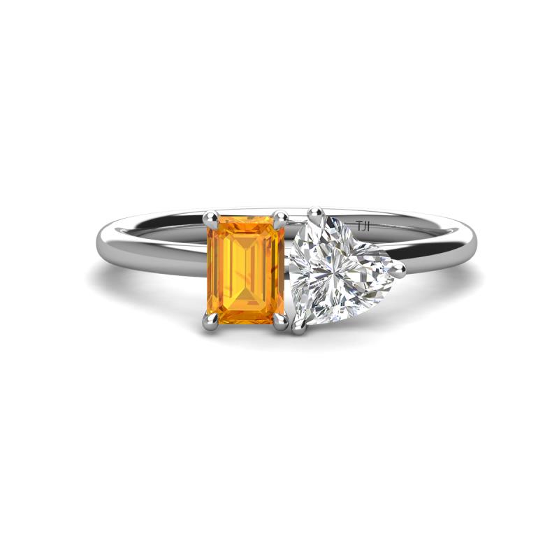 Esther IGI Certified Heart Shape Lab Grown Diamond & Emerald Shape Citrine 2 Stone Duo Ring 