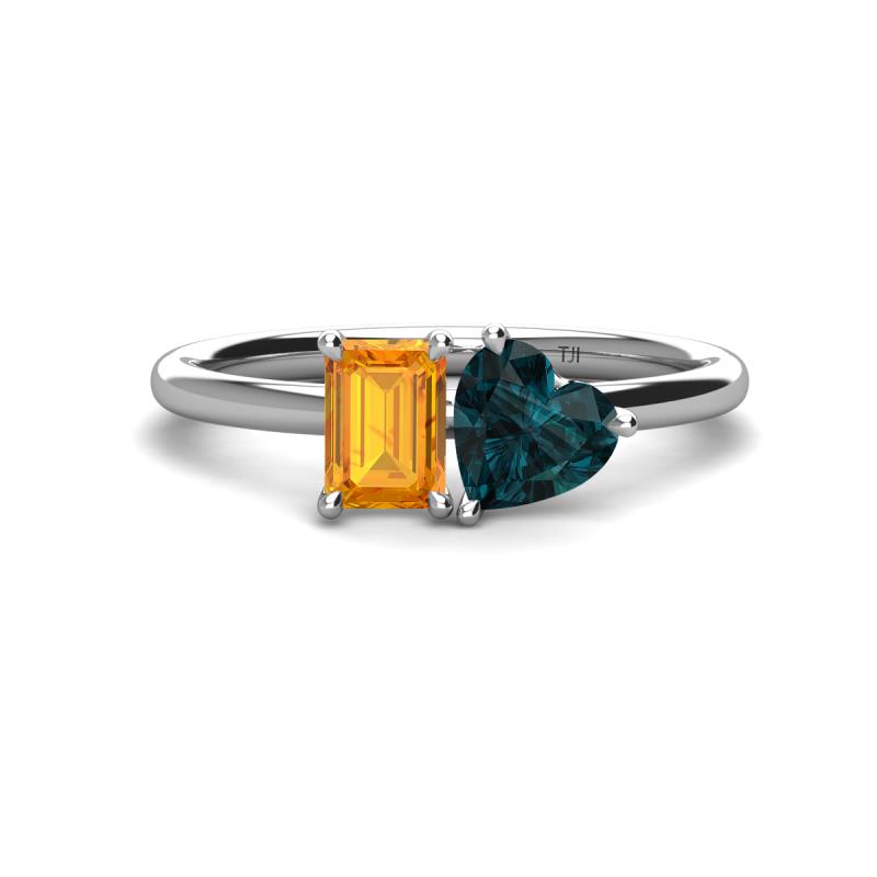 Esther Emerald Shape Citrine & Heart Shape London Blue Topaz 2 Stone Duo Ring 