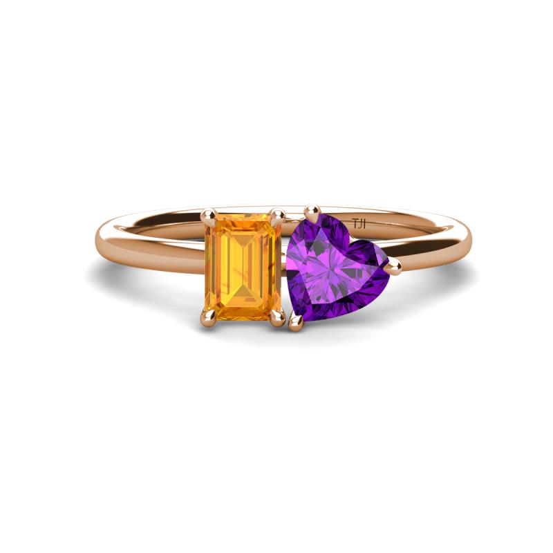 Esther Emerald Shape Citrine & Heart Shape Amethyst 2 Stone Duo Ring 