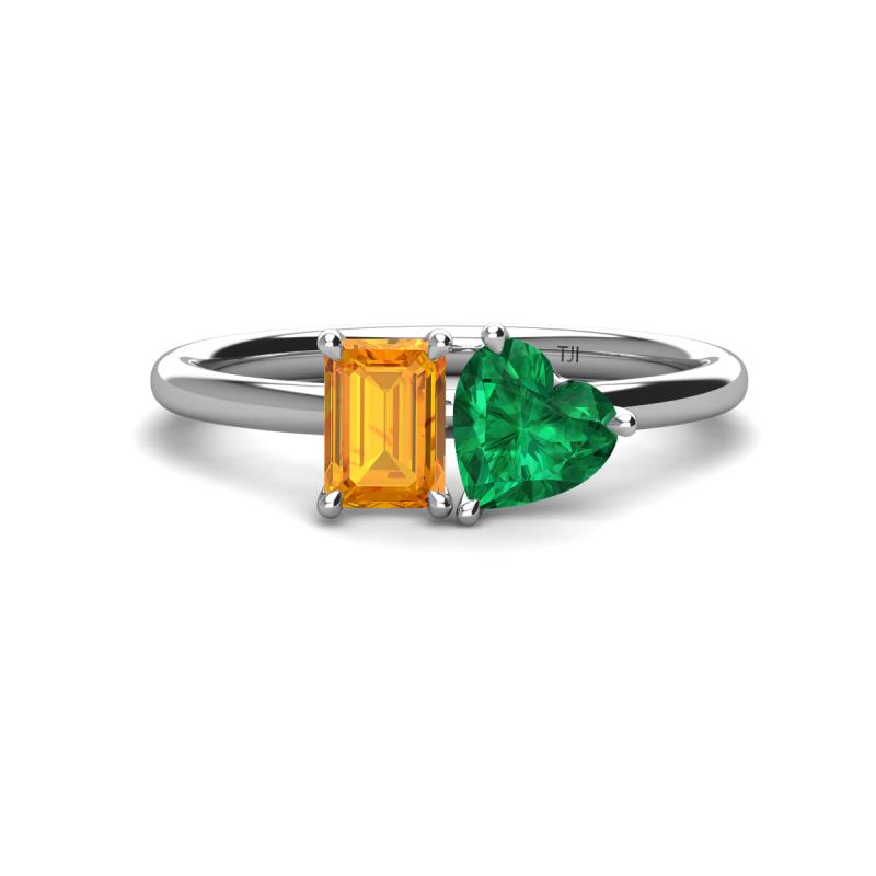 Esther Emerald Shape Citrine & Heart Shape Lab Created Emerald 2 Stone Duo Ring 