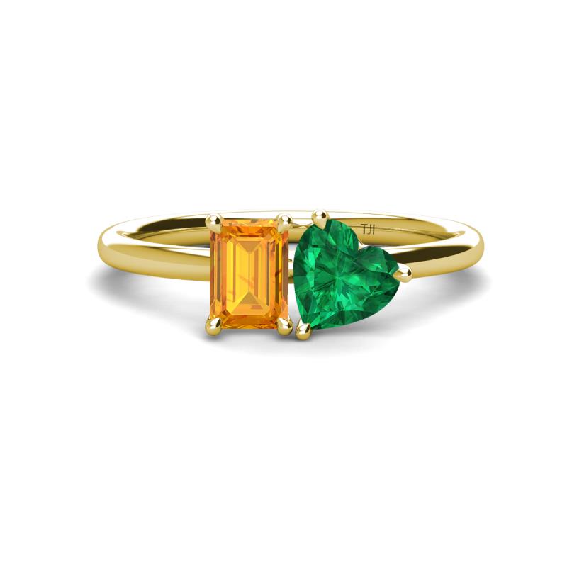 Esther Emerald Shape Citrine & Heart Shape Lab Created Emerald 2 Stone Duo Ring 