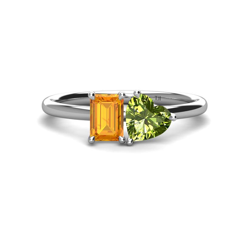 Esther Emerald Shape Citrine & Heart Shape Peridot 2 Stone Duo Ring 