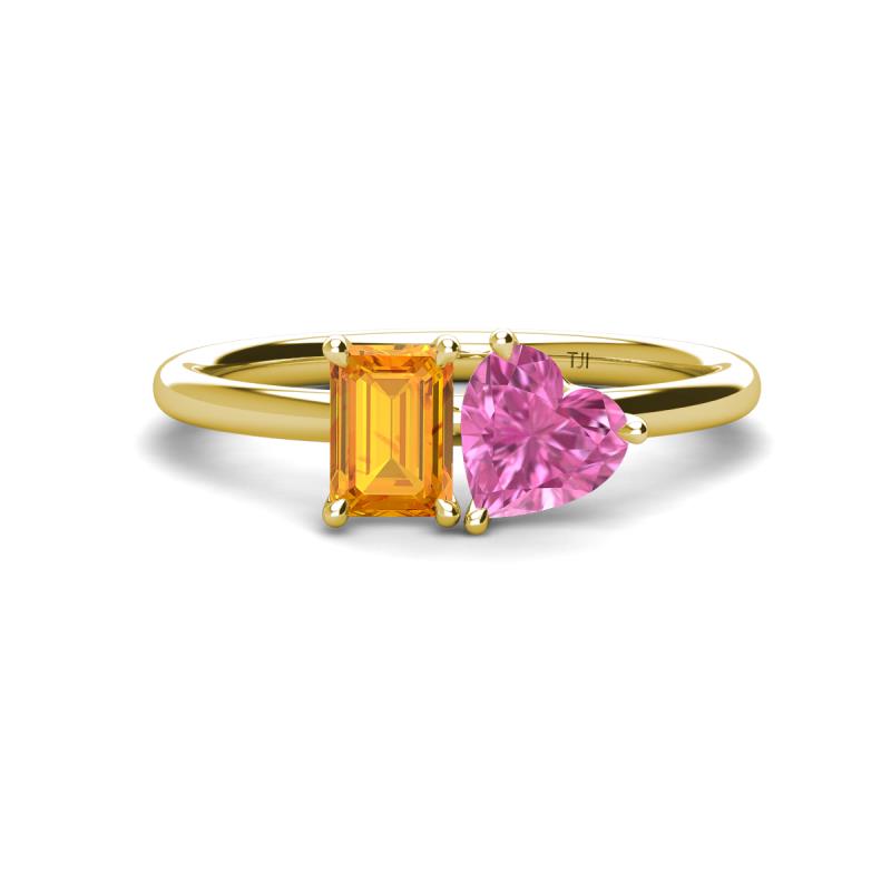 Esther Emerald Shape Citrine & Heart Shape Pink Sapphire 2 Stone Duo Ring 