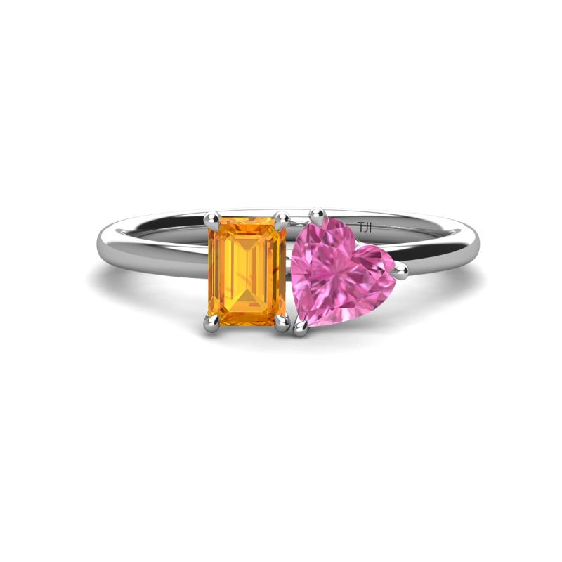 Esther Emerald Shape Citrine & Heart Shape Pink Sapphire 2 Stone Duo Ring 