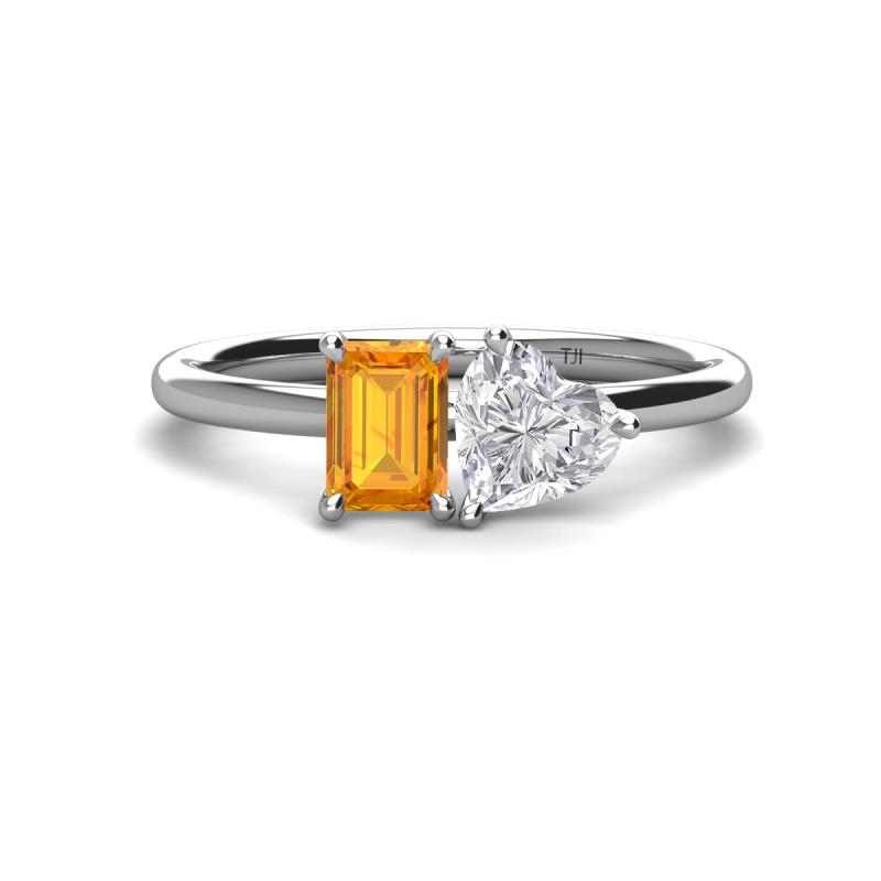 Esther Emerald Shape Citrine & Heart Shape White Sapphire 2 Stone Duo Ring 