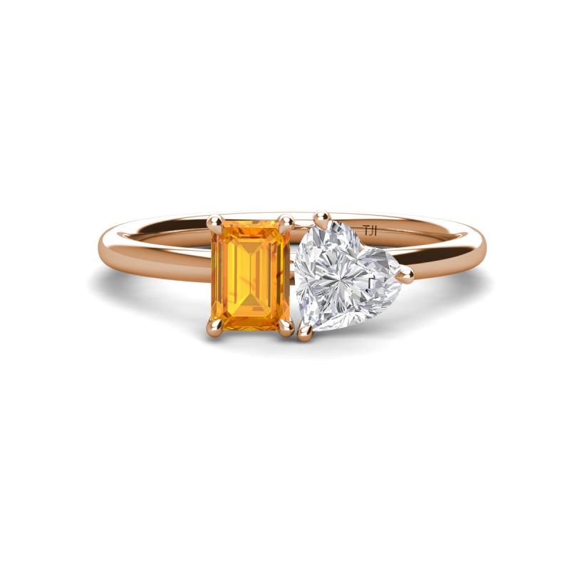 Esther Emerald Shape Citrine & Heart Shape White Sapphire 2 Stone Duo Ring 