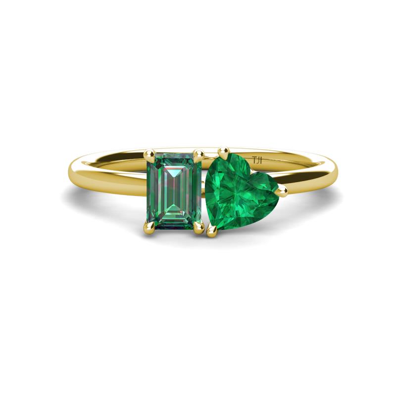 Esther Emerald & Heart Shape Created Alexandrite & Created Emerald 2 Stone Duo Ring 