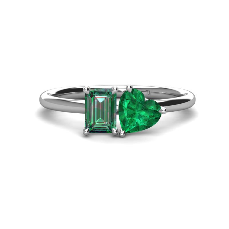 Esther Emerald & Heart Shape Created Alexandrite & Created Emerald 2 Stone Duo Ring 