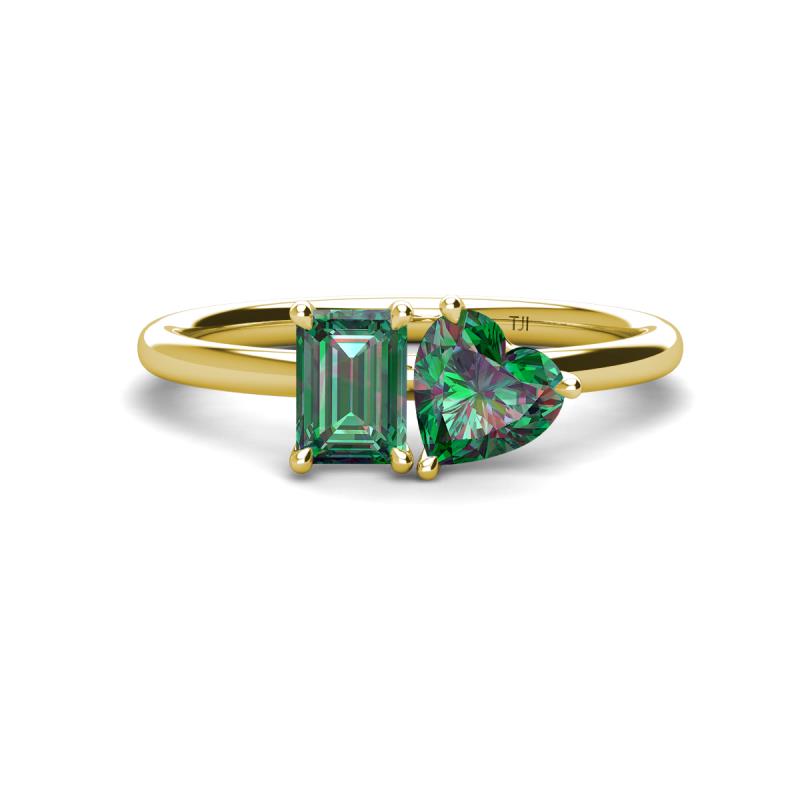 Esther Emerald & Heart Shape Lab Created Alexandrite 2 Stone Duo Ring 