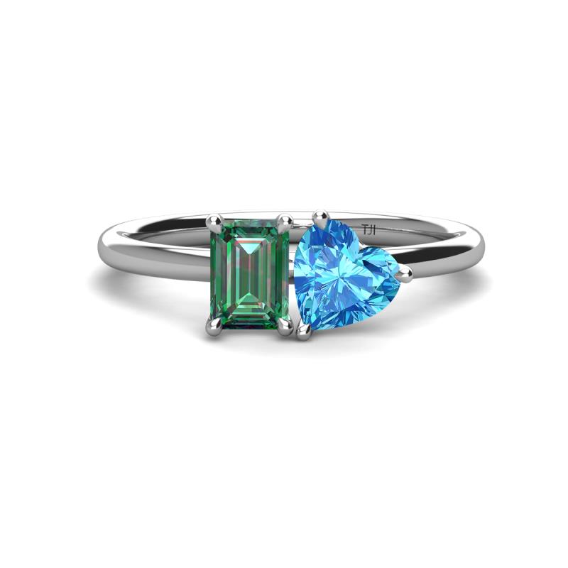 Esther Emerald Shape Lab Created Alexandrite & Heart Shape Blue Topaz 2 Stone Duo Ring 