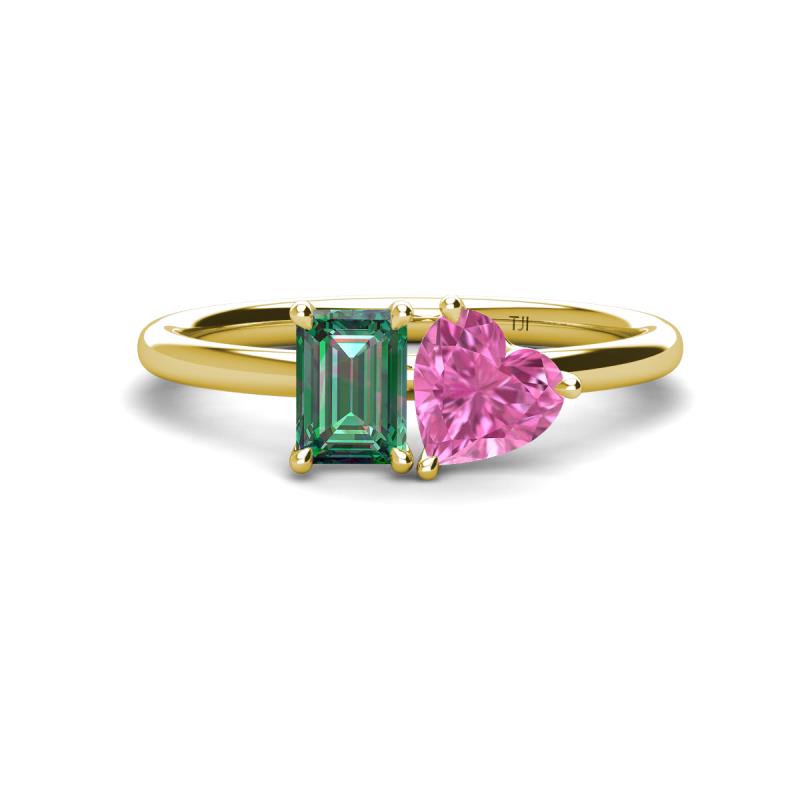 Esther Emerald Shape Lab Created Alexandrite & Heart Shape Pink Sapphire 2 Stone Duo Ring 