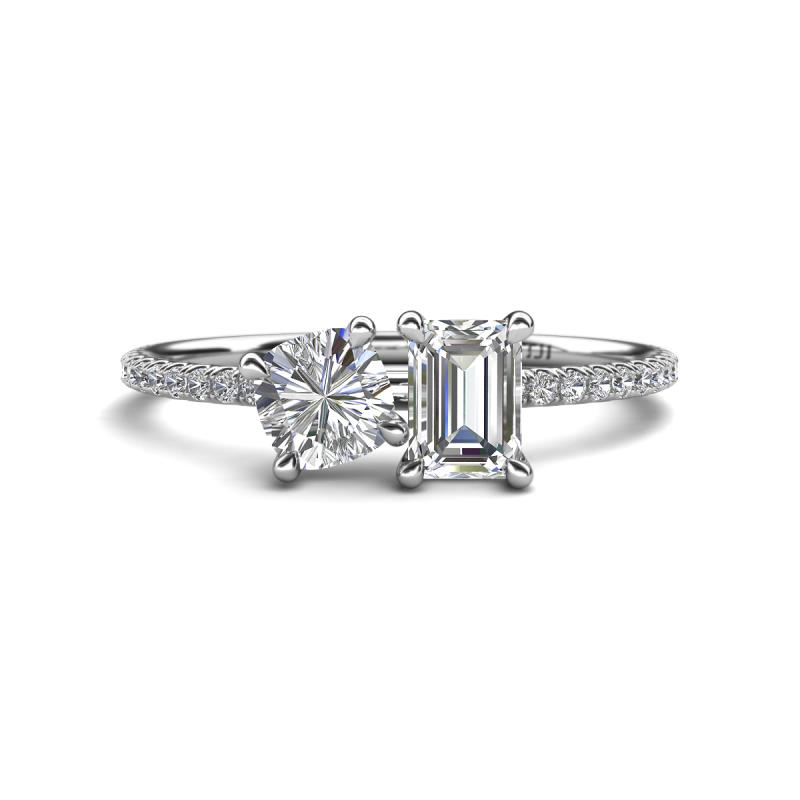 Elyse GIA Certified 6.00 mm Cushion Shape and 7x5 mm Emerald Shape Diamond 2 Stone Duo Ring 