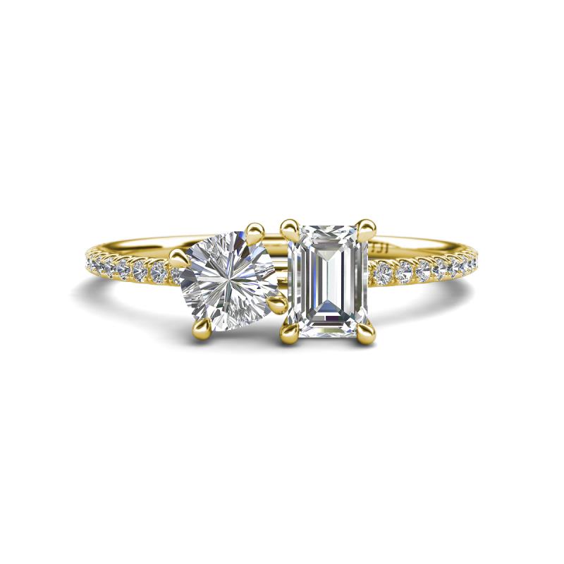 Elyse GIA Certified 6.00 mm Cushion Shape and 7x5 mm Emerald Shape Diamond 2 Stone Duo Ring 