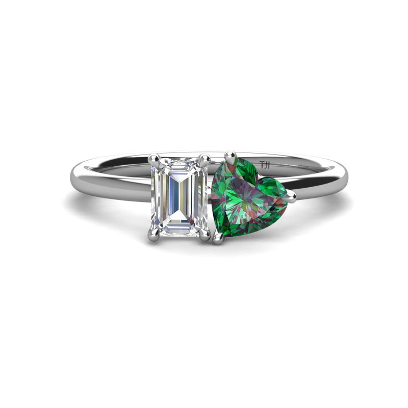 Esther GIA Certified Emerald Shape Diamond & Heart Shape Lab Created Alexandrite 2 Stone Duo Ring 
