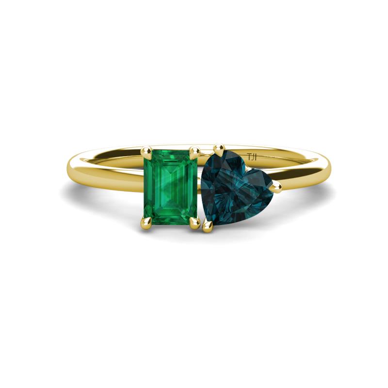 Esther Emerald Shape Lab Created Emerald & Heart Shape London Blue Topaz 2 Stone Duo Ring 