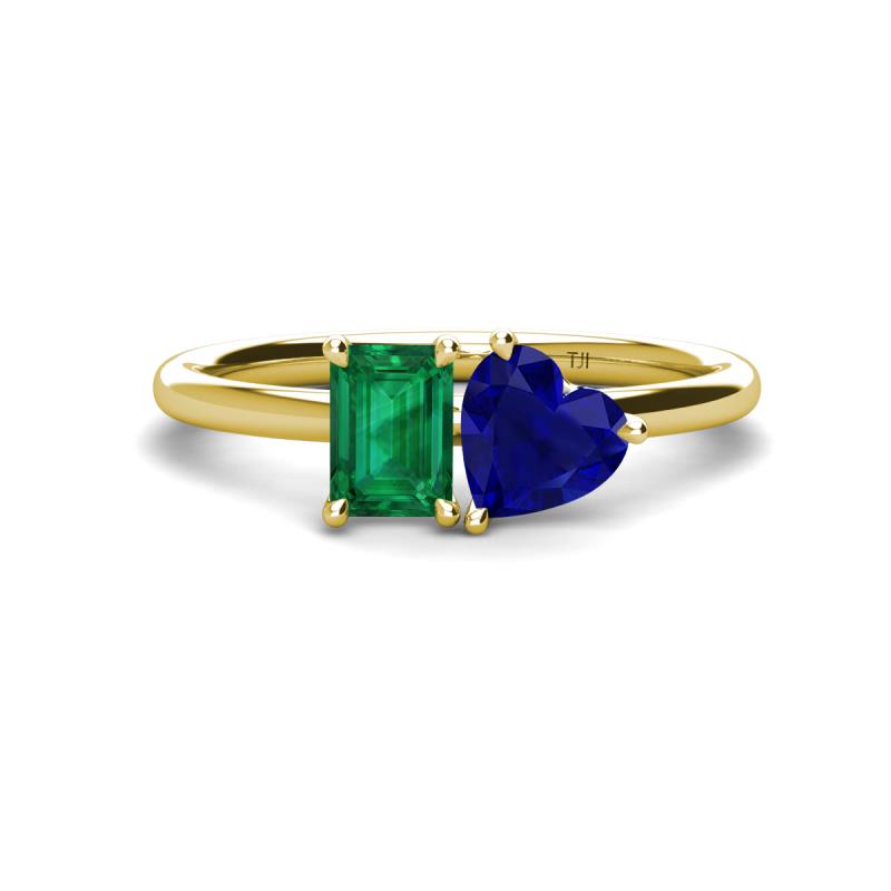 Esther Emerald Shape Lab Created Emerald & Heart Shape Lab Created Blue Sapphire 2 Stone Duo Ring 