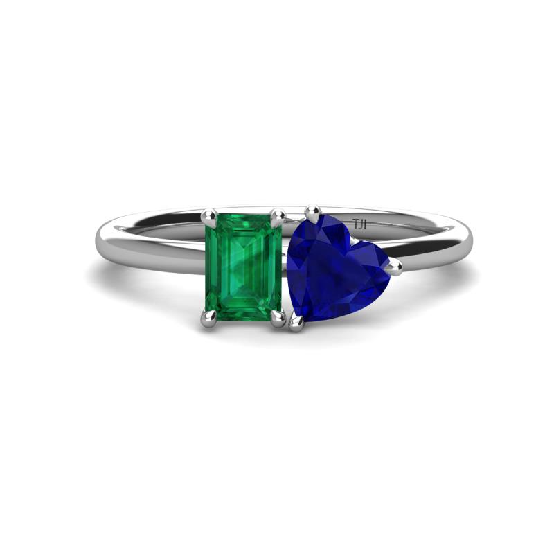 Esther Emerald Shape Lab Created Emerald & Heart Shape Lab Created Blue Sapphire 2 Stone Duo Ring 