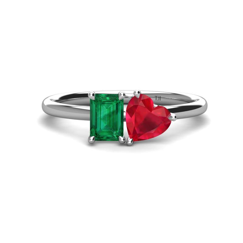 Esther Emerald Shape Lab Created Emerald & Heart Shape Lab Created Ruby 2 Stone Duo Ring 