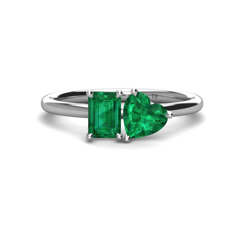 Esther Emerald Shape Lab Created Emerald & Heart Shape Lab Created Emerald 2 Stone Duo Ring 