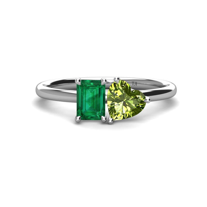 Esther Emerald Shape Lab Created Emerald & Heart Shape Peridot 2 Stone Duo Ring 