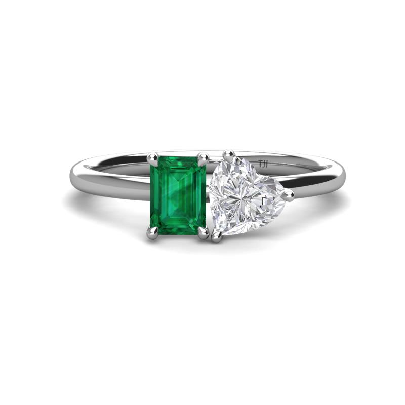 Esther Emerald Shape Lab Created Emerald & Heart Shape White Sapphire 2 Stone Duo Ring 