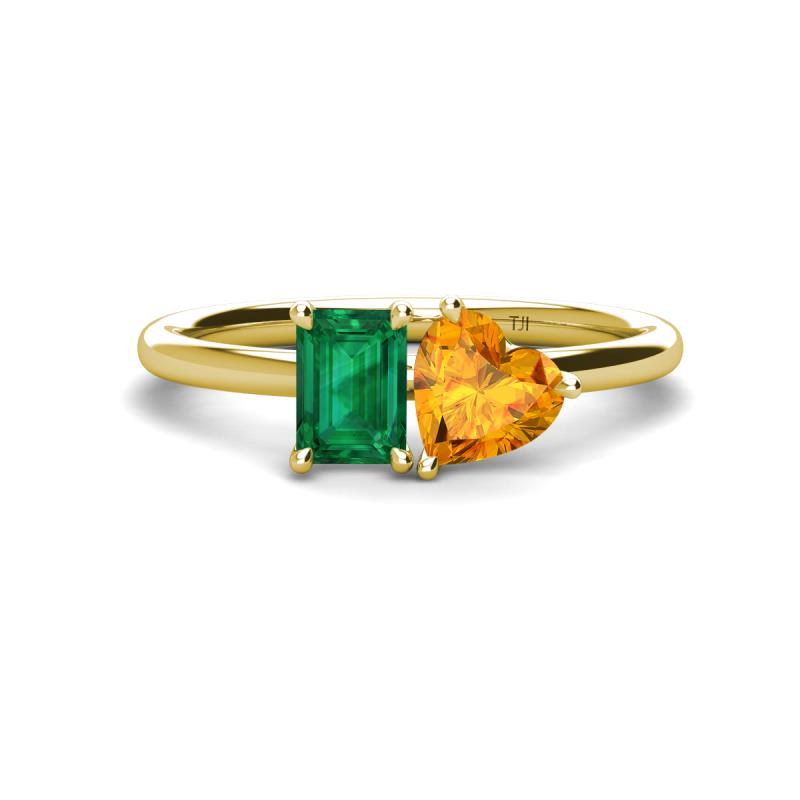 Esther Emerald Shape Lab Created Emerald & Heart Shape Citrine 2 Stone Duo Ring 