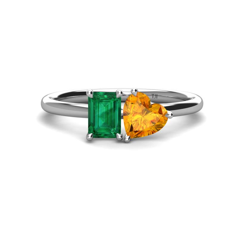 Esther Emerald Shape Lab Created Emerald & Heart Shape Citrine 2 Stone Duo Ring 