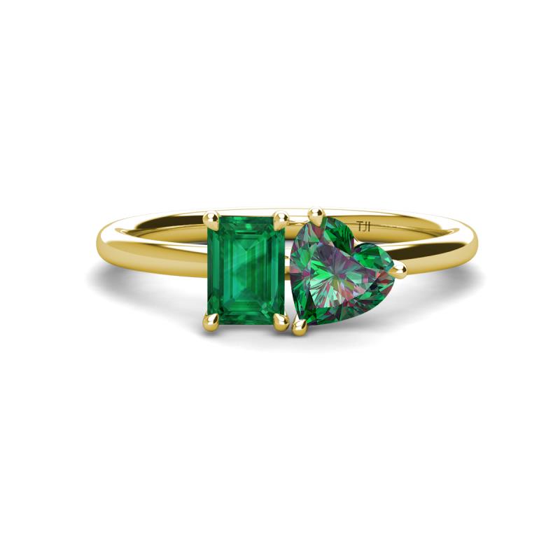 Esther Emerald Shape Lab Created Emerald & Heart Shape Lab Created Alexandrite 2 Stone Duo Ring 