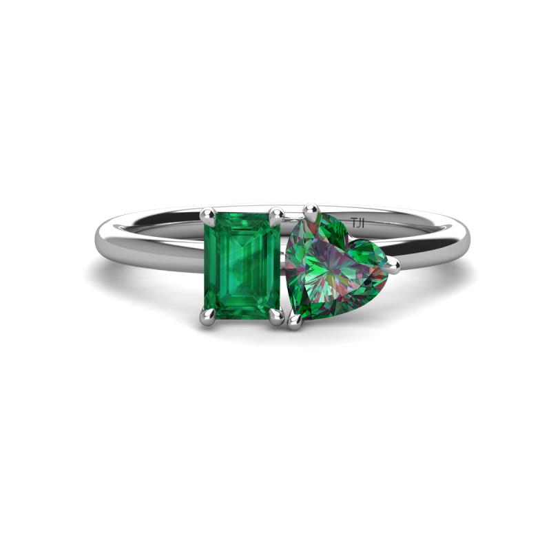 Esther Emerald Shape Lab Created Emerald & Heart Shape Lab Created Alexandrite 2 Stone Duo Ring 