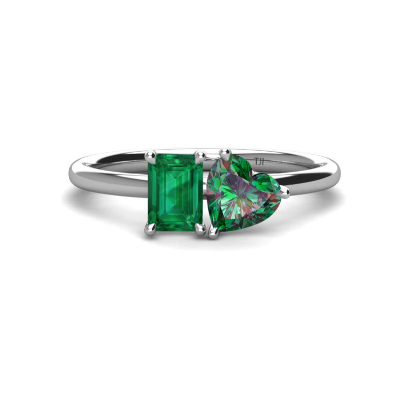 Esther Emerald Shape Created Emerald & Heart Shape Lab Created Alexandrite 2 Stone Duo Ring 