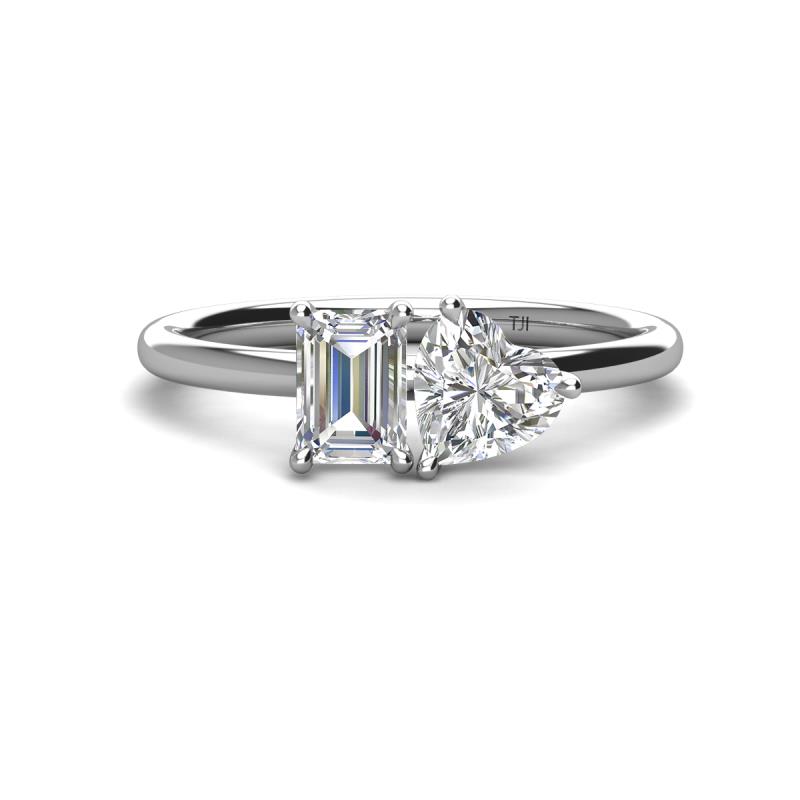 Esther IGI Certified Emerald Shape Lab Grown Diamond & GIA Certified Heart Shape Diamond 2 Stone Duo Ring 