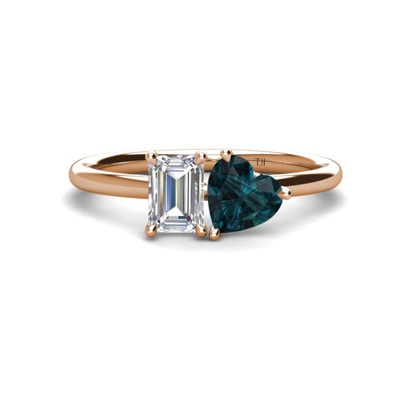 Esther IGI Certified Emerald Shape Lab Grown Diamond & Heart Shape London Blue Topaz 2 Stone Duo Ring 