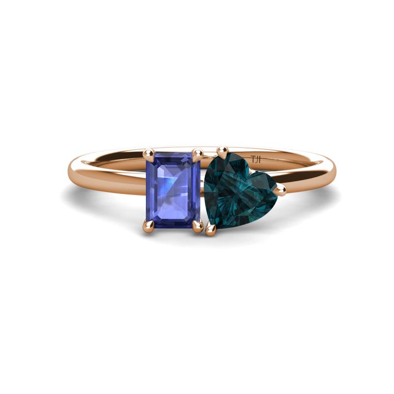 Esther Emerald Shape Iolite & Heart Shape London Blue Topaz 2 Stone Duo Ring 