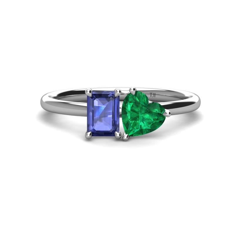 Esther Emerald Shape Iolite & Heart Shape Lab Created Emerald 2 Stone Duo Ring 