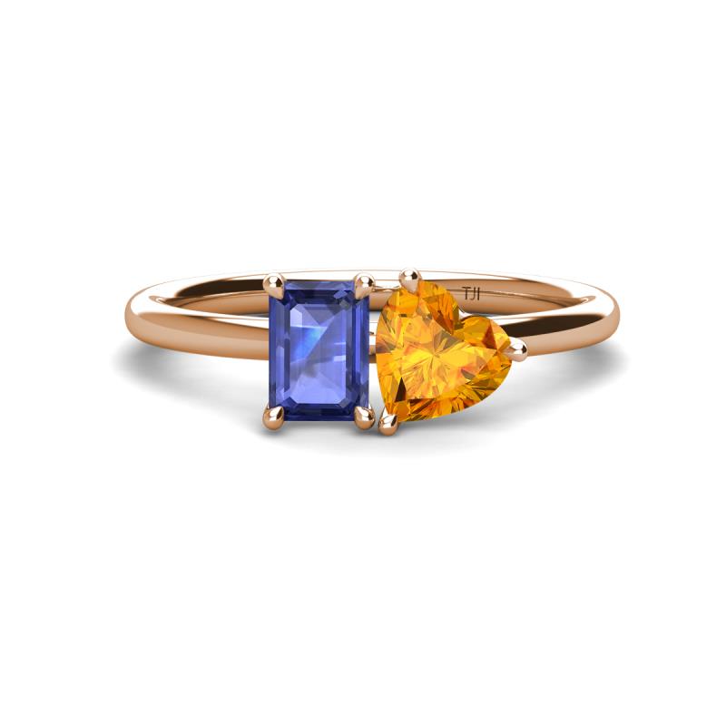 Esther Emerald Shape Iolite & Heart Shape Citrine 2 Stone Duo Ring 