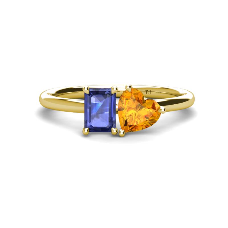 Esther Emerald Shape Iolite & Heart Shape Citrine 2 Stone Duo Ring 