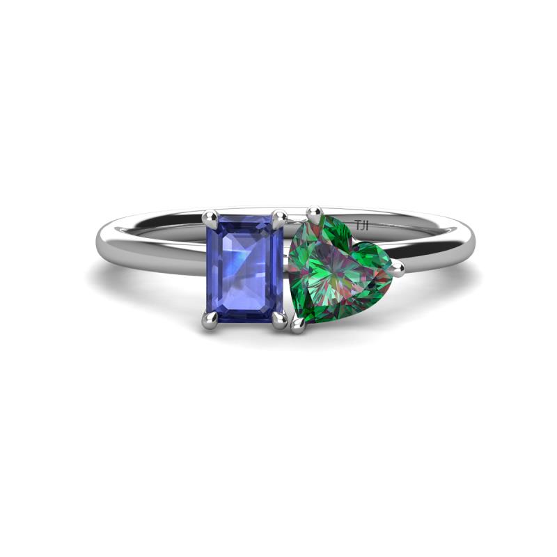 Esther Emerald Shape Iolite & Heart Shape Lab Created Alexandrite 2 Stone Duo Ring 