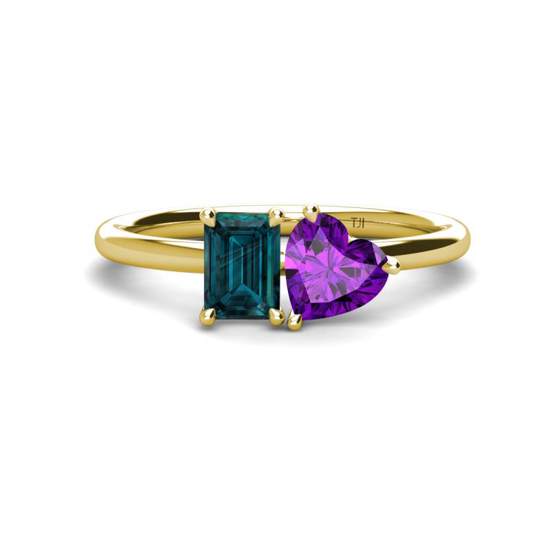 Esther Emerald Shape London Blue Topaz & Heart Shape Amethyst 2 Stone Duo Ring 