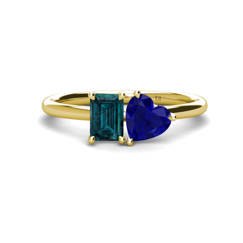 Esther Emerald Shape London Blue Topaz & Heart Shape Lab Created Blue Sapphire 2 Stone Duo Ring 