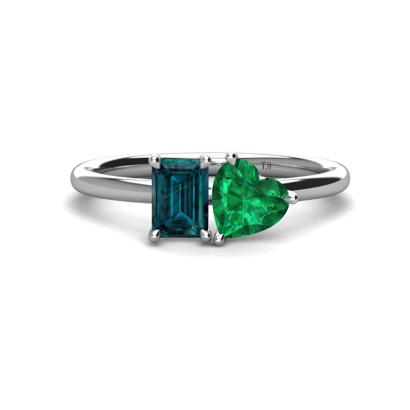 Esther Emerald Shape London Blue Topaz & Heart Shape Lab Created Emerald 2 Stone Duo Ring 