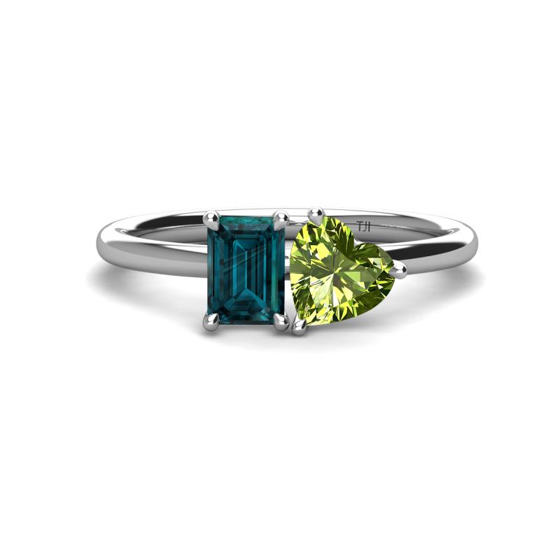 Esther Emerald Shape London Blue Topaz & Heart Shape Peridot 2 Stone Duo Ring 