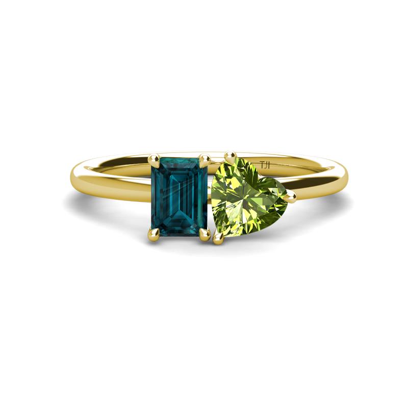 Esther Emerald Shape London Blue Topaz & Heart Shape Peridot 2 Stone Duo Ring 