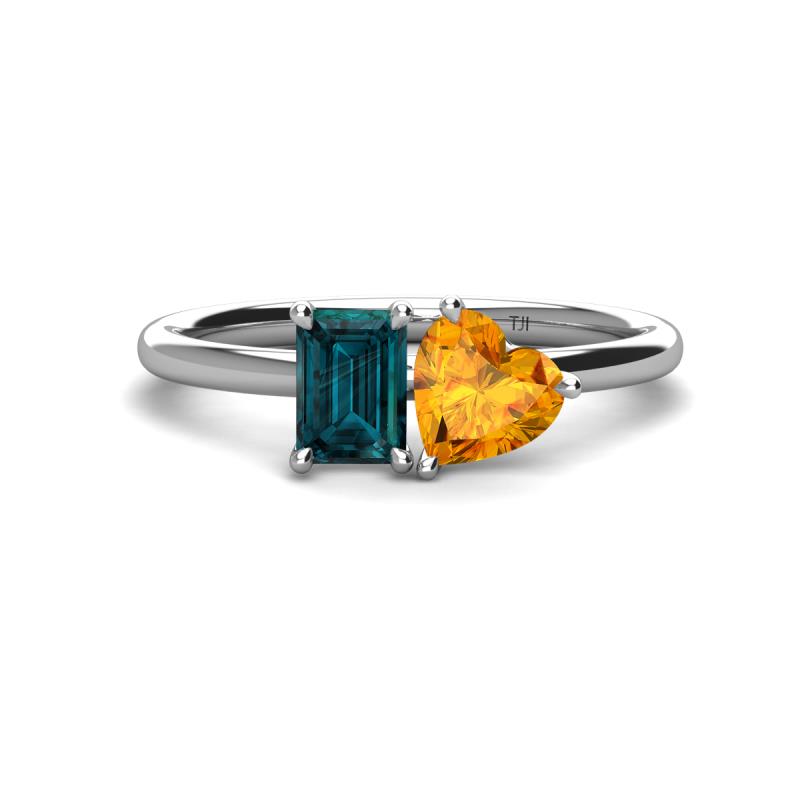 Esther Emerald Shape London Blue Topaz & Heart Shape Citrine 2 Stone Duo Ring 