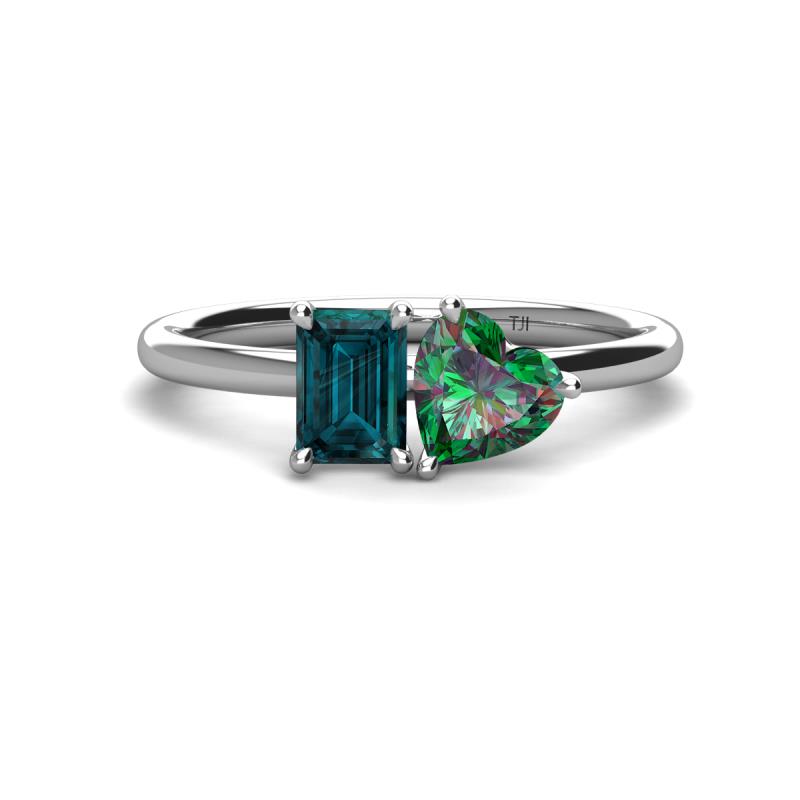 Esther Emerald Shape London Blue Topaz & Heart Shape Lab Created Alexandrite 2 Stone Duo Ring 