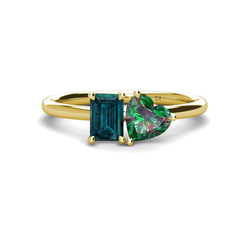 Esther Emerald Shape London Blue Topaz & Heart Shape Lab Created Alexandrite 2 Stone Duo Ring 